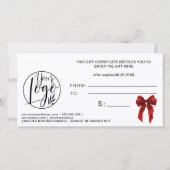 Red Coquette Bow Gold logo gift certificate (裏面)