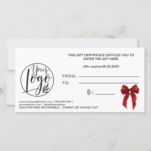 Red Coquette Bow Gold logo gift certificate (裏面)