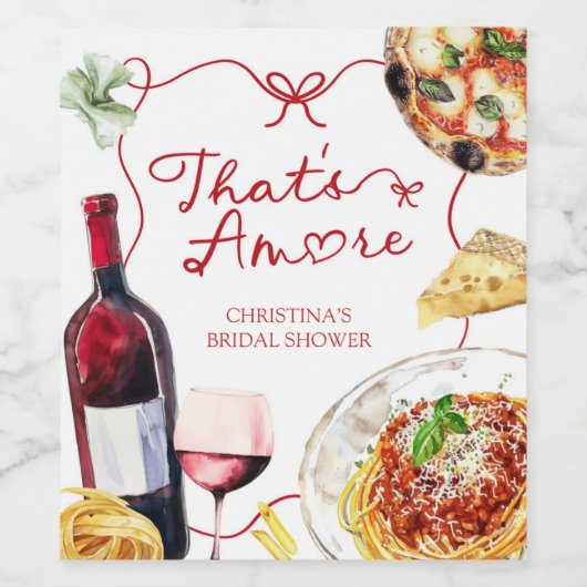 Red Coquette Bow That's Amore ワインラベル (シングルラベル)