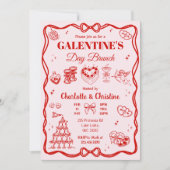 Red Coquette Galentine's Day Brunch Party 招待状 (正面)