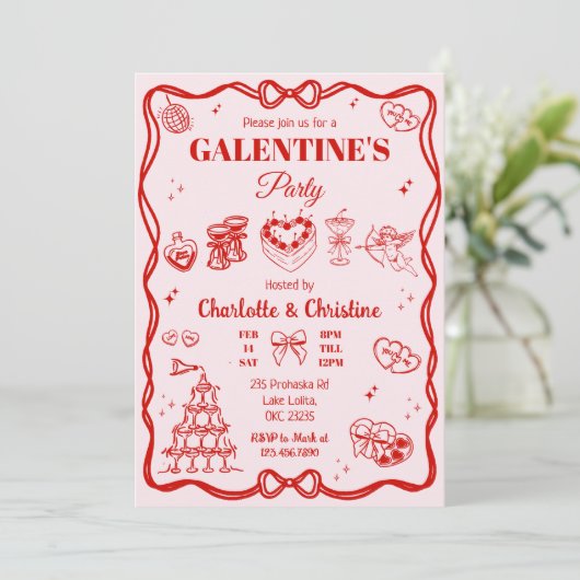 Red Coquette Galentine's Party 招待状 (スタンド正面)