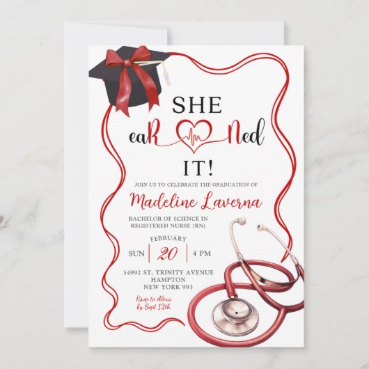 Red Coquette Nurse Graduation 招待状 (正面)