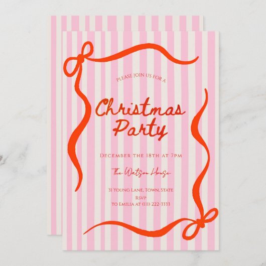 Red coquette Whimsical Hand Drawn Christmas 招待状 (正面/裏面)