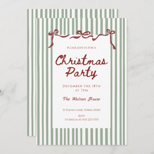 Red coquette Whimsical Hand Drawn Christmas Party 招待状 (正面/裏面)