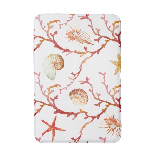 Red Coral & Seashells Bath Mat バスマット (正面縦)