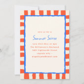 Red Coral Stripe Blue Border Summer Soiree Party 招待状 (正面)