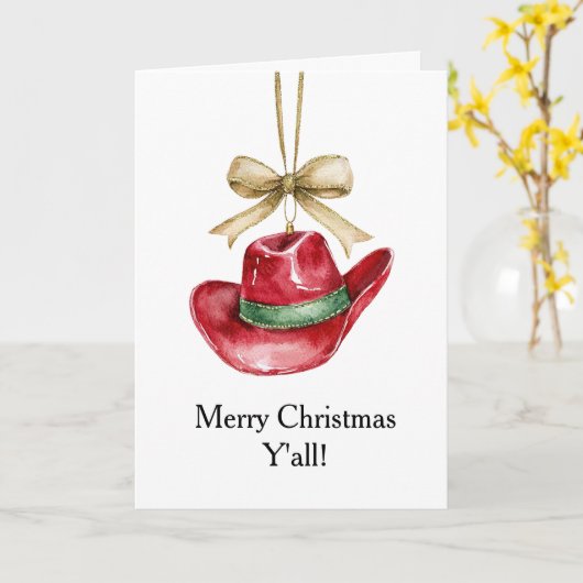 Red Cowboy Hat Christmas カード (黄色い花)