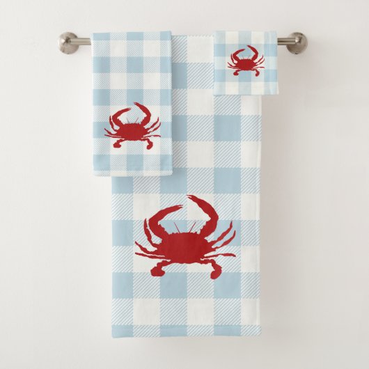 Red Crab Check Gingham Pattern Bath Towel Set バスタオルセット (インサイチュ)
