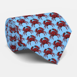 Red Crab Drawing Crest Emblem Sky Blue BG ネクタイ