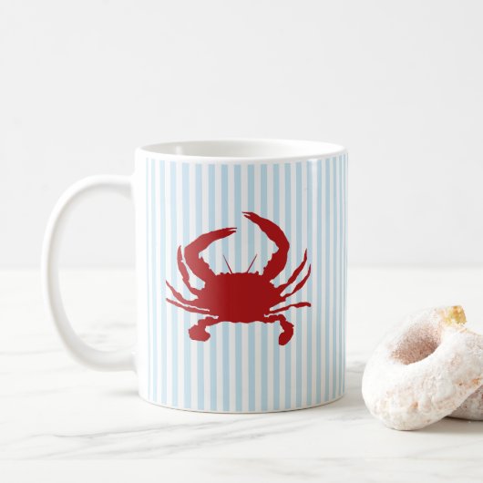 Red Crab Nautical Painting Blue Stripe Art Mug コーヒーマグカップ (ドーナツ)