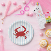 Red Crab Painting Nautical Stripe Paper Plates ペーパープレート (パーティー)