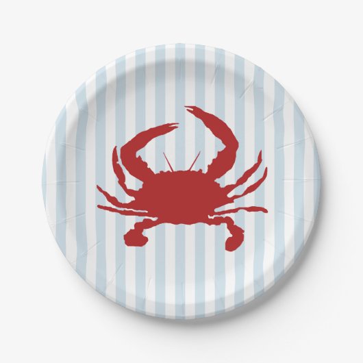 Red Crab Painting Nautical Stripe Paper Plates ペーパープレート (正面)