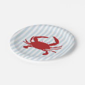 Red Crab Painting Nautical Stripe Paper Plates ペーパープレート (アングル)