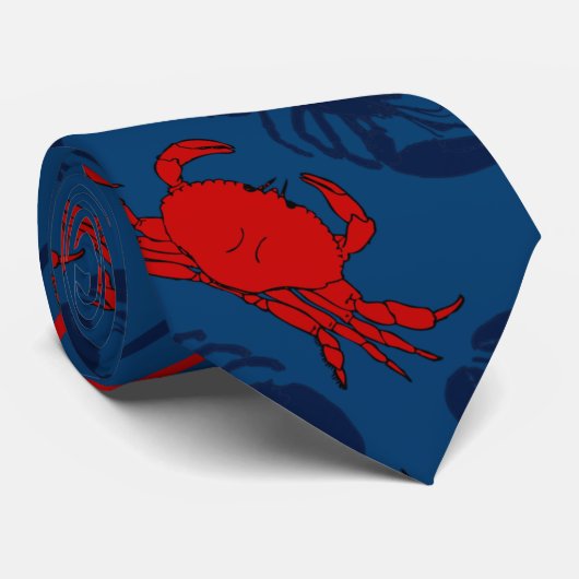 Red Crabs Navy Blue Lobsters ネクタイ (ロール)
