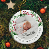 Red Cranberry Foliage Baby's First Christmas Photo セラミックオーナメント