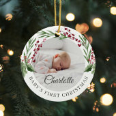 Red Cranberry Foliage Baby's First Christmas Photo セラミックオーナメント