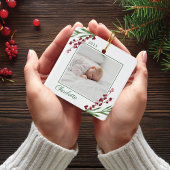 Red Cranberry Folidsベビー初めてのクリスマス写真 セラミックオーナメント