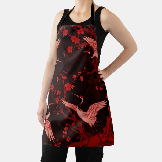 Red Crane Cherry Blossom Chinoiserie Pattern エプロン (インサイチュ)