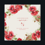 Red Creamの日結婚付救の優雅さ マグネット<br><div class="desc">エレガント.結婚式の日付を保存。赤とクリーム。フローラ幾何学模様マグネット.</div>