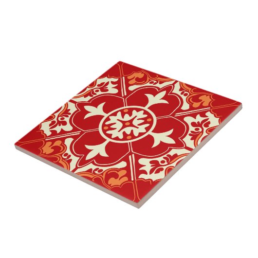 Red Cream and Orange Azulejo Mandala タイル (側面)