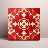 Red Cream and Orange Azulejo Mandala タイル