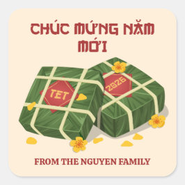 Red & Cream Banh Chung Vietnamese Tet 2026 スクエアシール