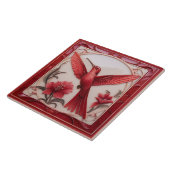 Red & cream faux relief Art Nouveau Hummingbird L タイル (側面)