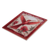 Red & cream faux relief Art Nouveau Hummingbird R タイル (側面)