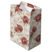 Red Cream Flowers Bridal Shower ミディアムペーパーバッグ (裏面アングル)