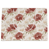 Red Cream Flowers Bridal Shower ラージペーパーバッグ (正面)