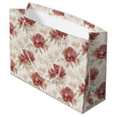 Red Cream Flowers Bridal Shower ラージペーパーバッグ (裏面アングル)