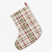 Red Cream Green Stripes Christmas ラージクリスマスストッキング (裏面 (吊り時))