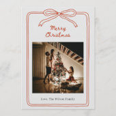 Red Cream Hand Drawn Photo Family Christmas 招待状 (正面)