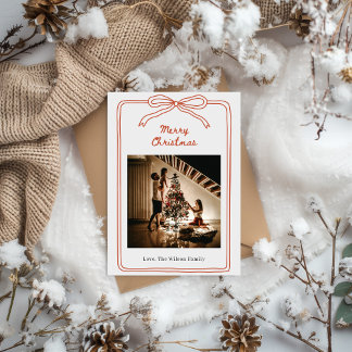 Red Cream Hand Drawn Photo Family Christmas 招待状