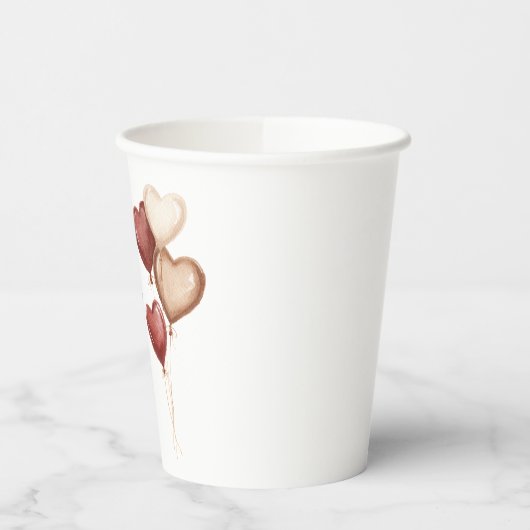 Red Cream Heart Balloons Birthday 紙コップ (左)