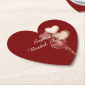 Red Cream Heart Balloons Bridal Shower ペーパーコースター (アングル)