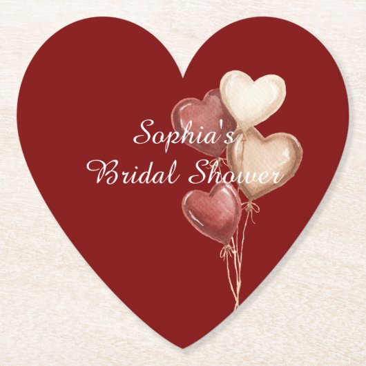 Red Cream Heart Balloons Bridal Shower ペーパーコースター (正面)