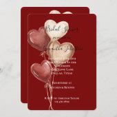 Red Cream Heart Balloons Bridal Shower 招待状 (正面/裏面)