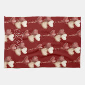 Red Cream Heart Balloons Love  キッチンタオル (横)