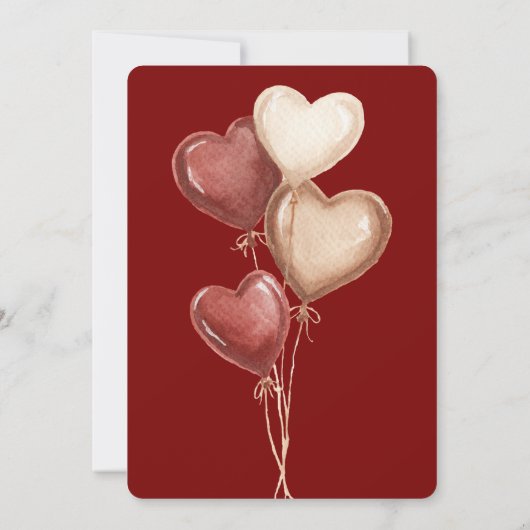 Red Cream Heart Balloons Wedding 招待状 (裏面)