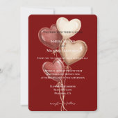 Red Cream Heart Balloons Wedding 招待状 (正面)
