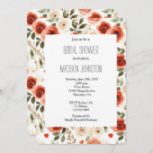 Red Cream Hearts and Flowers Bridal Shower 招待状 (正面/裏面)