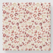 Red Cream Leopard Animal Print ストーンコースター (正面)