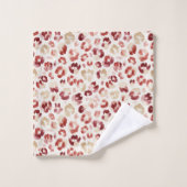 Red Cream Leopard Animal Print バスタオルセット (ウォッシュタオル)