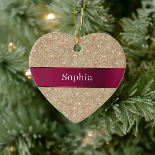 Red Cream Leopard Animal Print Christmas セラミックオーナメント (ツリー)