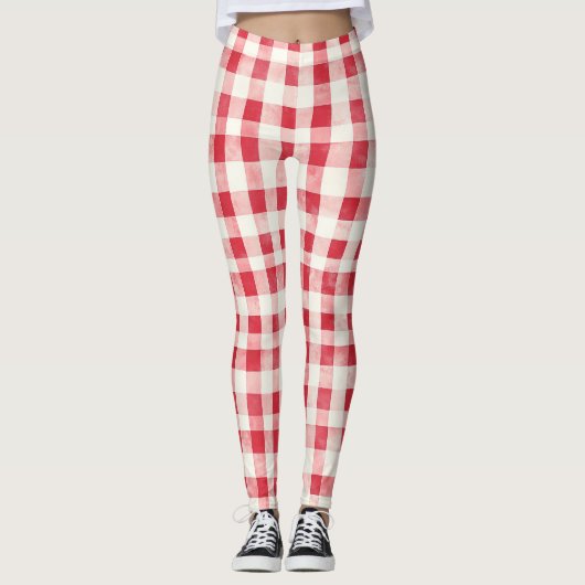 Red Cream Plaid Stripes   レギンス (正面)