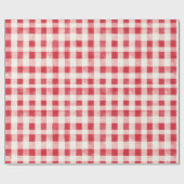 Red Cream Plaid Stripes Birthday ラッピングペーパー (フラット)