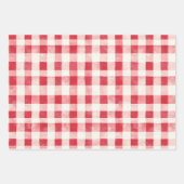 Red Cream Plaid Stripes Dots Birthday ラッピングペーパーシート (正面)