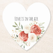 Red Cream Roses Floral Love Bridal Shower ペーパーコースター (正面)