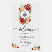 Red Cream Roses Muslim Wedding Welcome アクリルサイン (傾斜)